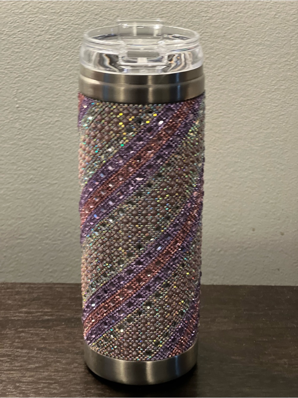 Sparkling Rhinestone Travel Tumbler - Lavender & pink- bag & straw